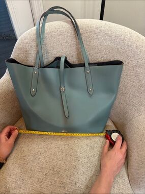 Coach Pebbled Leather Tote in Seafoam Blue-Green